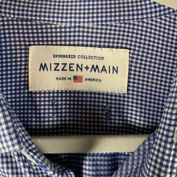 Mizzen+Main Shirt Men's Blue Plaid Nylon Long Sleeve Collared Button-Up 7133 - Picture 3 of 9